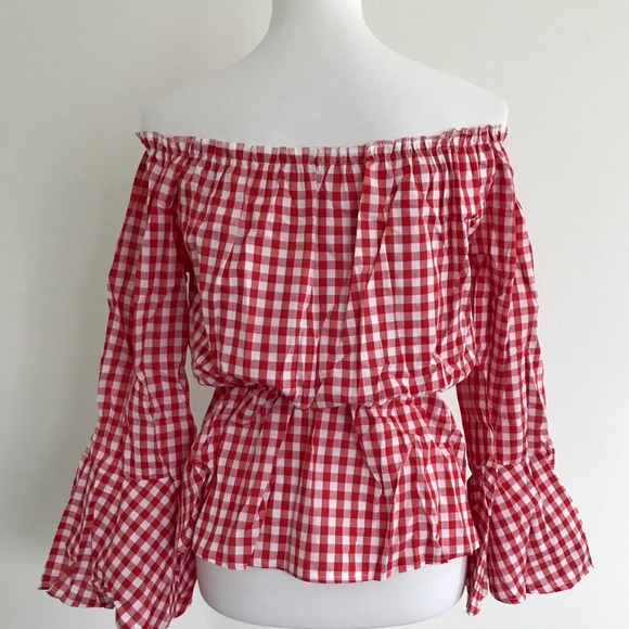 5 ⭐️ FLIRTY CHECKERED FLARE SLEEVES TOP - Picture 2 of 4